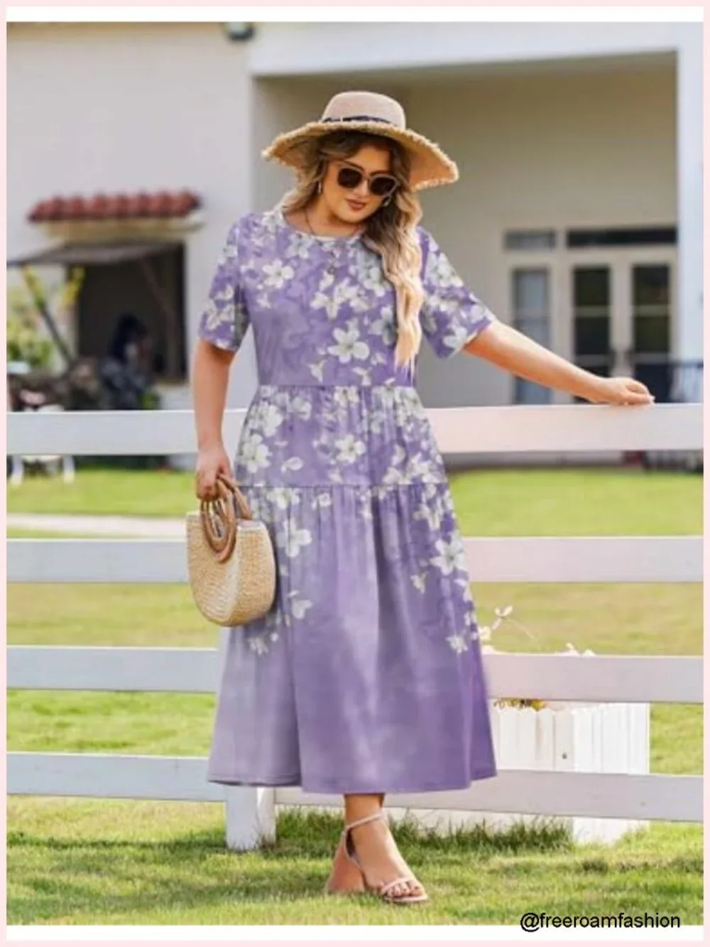 Plus Size Bohemian Short Sleeve Maxi Swing Dress with Pockets